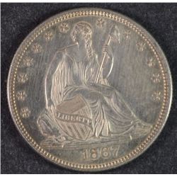 1867 SEATED HALF DOLLAR, CHOICE BU  GORGEOUS!  REVERSE LOOKS  SEMI-PL