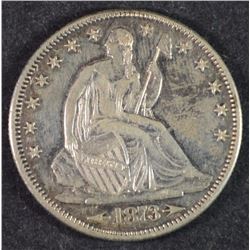 1873-CC ARROWS SEATED HALF DOLLAR, AU/BU  RARE DATE!  NICE EXAMPLE