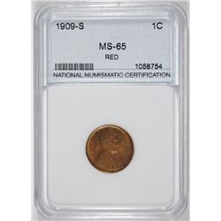 1909-S LINCOLN CENT, NNC GRADED GEM BU RED!!  KEY!!