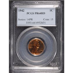 1942 LINCOLN CENT, PCGS PROOF-64 RED