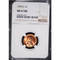 1954-S LINCOLN CENT, NGC MS-67 RED