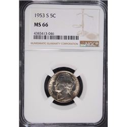 1953-S JEFFERSON NICKEL, NGC MS-66