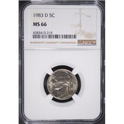 1983-D JEFFERSON NICKEL, NGC MS-66 KEY DATE NGC PRICE GUIDE=$100.00
