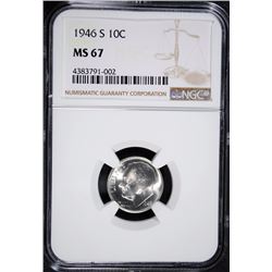 1946-S ROOSEVELT DIME, NGC MS-67