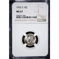 1953-S ROOSEVELT DIME, NGC MS-67