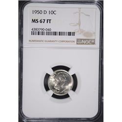 1950-D ROOSEVELT DIME, NGC MS-67 FULL TORCH