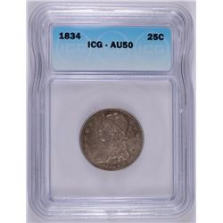 1834 BUST QUARTER ICG AU-50 NICE