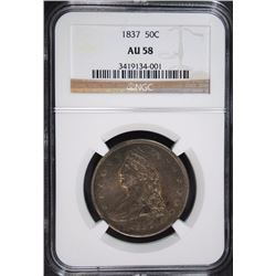 1837 CAPPED BUST HALF DOLLAR REEDED EDGE -NGC AU58 -  NICE TYPE COIN
