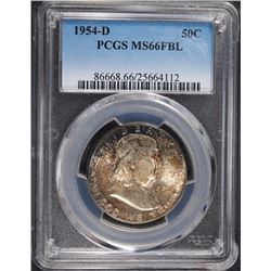 1954-D FRANKLIN HALF DOLLAR, PCGS MS-66 FBL  RARE!!