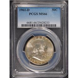1961-D FRANKLIN HALF DOLLAR, PCGS MS-66   RARE!!