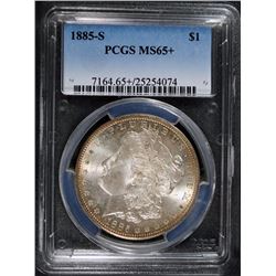 1885-S MORGAN SILVER DOLLAR, PCGS MS-65+  LOOKS LIKE A 66!