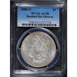 1888-O MORGAN SILVER DOLLAR PCGS AU50 DOUBLED DIE OBVERSE