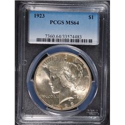 1923 PEACE SILVER DOLLAR, PCGS MS-64