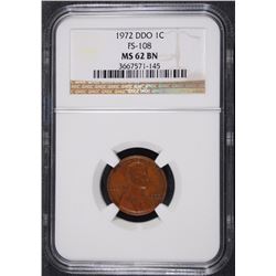 1972 DOUBLE DIE OBV. LINCOLN CENT NGC MS-62 BN - FS-108