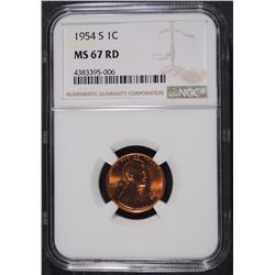 1954-S LINCOLN WHEAT CENT NGC MS 67 RD