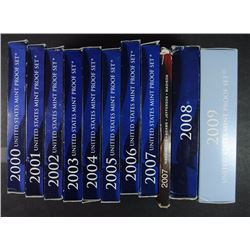 10 YEARS of U.S. PROOF SETS - 2000 thru 2009 - ALL ORIGINAL PACKAGING