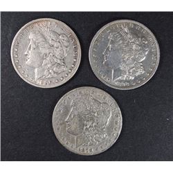 3 MORGAN DOLLARS 1879-S, 92-O, 96-S