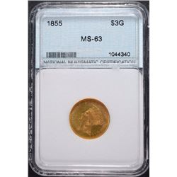 1855 $3 GOLD NNC CH BU