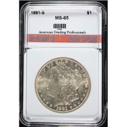 1881-S MORGAN SILVER DOLLAR AGP GEM BU