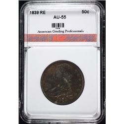 1839 REEDED EDGE CAPPED BUST HALF DOLLAR AGP AU/BU