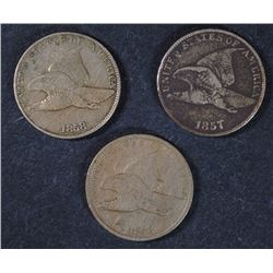 SET of ( 3 ) FLYING EAGLE CENTS; 1857 VF LITTLE DARK,  '58 LL VF Scratch REV  &