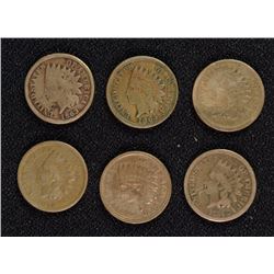 SET of CN INDIAN HEAD CENTS; 1859 VG, '60 G, '61 G, '62 XF/AU, '63 G, '64 FINE