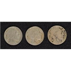 BUFFALO NICKELS: 1914 G, 1914-D VG LITTLE DARK, 1914-S G-VG
