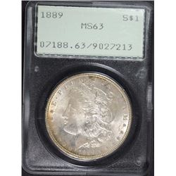 1889 MORGAN SILVER DOLLAR PCGS RATTLER HOLDER MS63