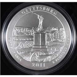 2011 America the Beautiful 5oz SILVER UNC COIN - GETTYSBURG NATL MILITARY PARK