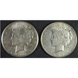 2 - PEACE SILVER DOLLARS; 1925-S AU+ & 1928-S XF
