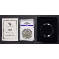 2013-W BURNISHED AMERICAN SILVER EAGLE ICGA PERFECT GEM BU, WITH ORIG BOX/COA