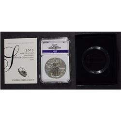 2015-W BURNISHED AMERICAN SILVER EAGLE ICGA PERFECT GEM BU, WITH ORIG BOX/COA