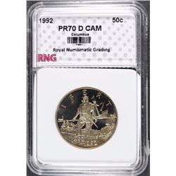 1992 COLUMBUS COMMEMORATIVE HALF DOLLAR,  RNG PERFECT PROOF DCAM
