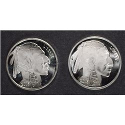 ( 2 ) ONE OUNCE .999 SILVER  INDIAN/BUFFALO ROUNDS