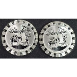 ( 2 ) ONE OUNCE .999 SILVER STACKABLE  SILVERTOWNE PROSPECTOR ROUNDS