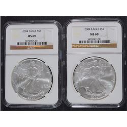 ( 2 ) 2004 AMERICAN SILVER EAGLE, NGC MS-69