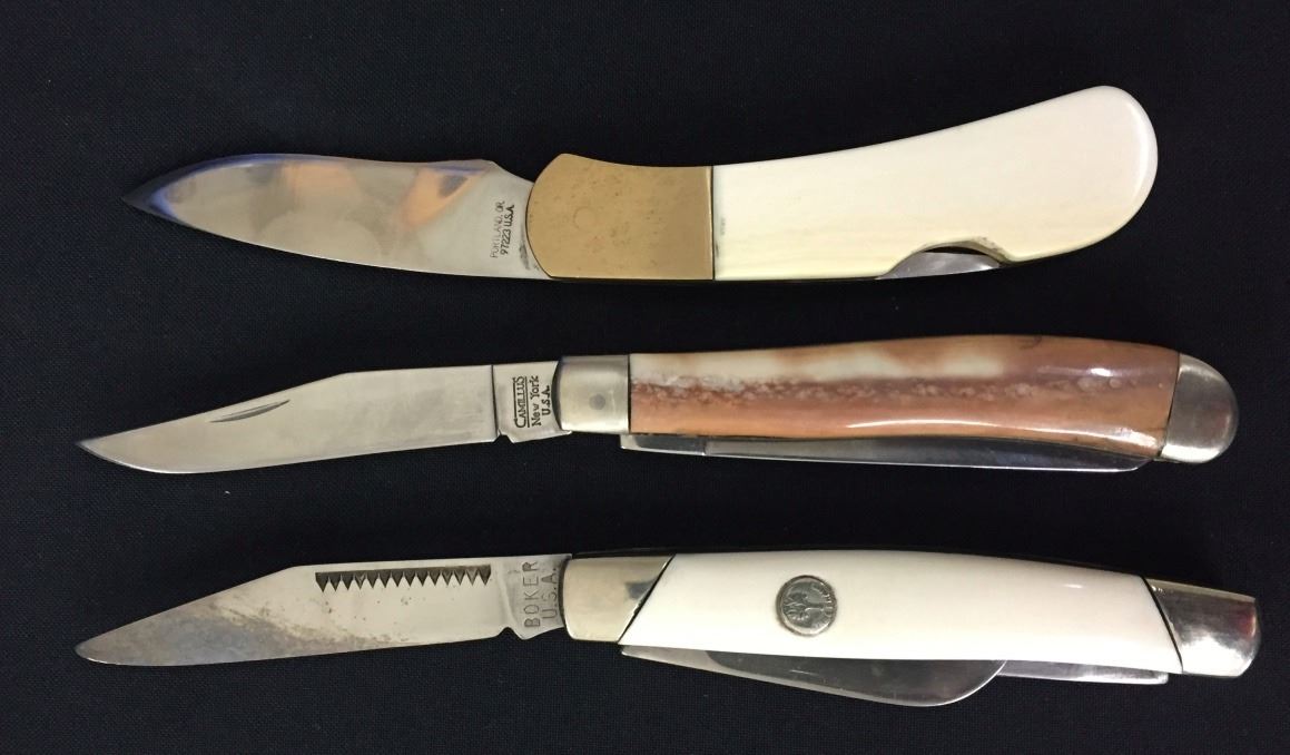 3 Pocket Knives with Ivory Handles