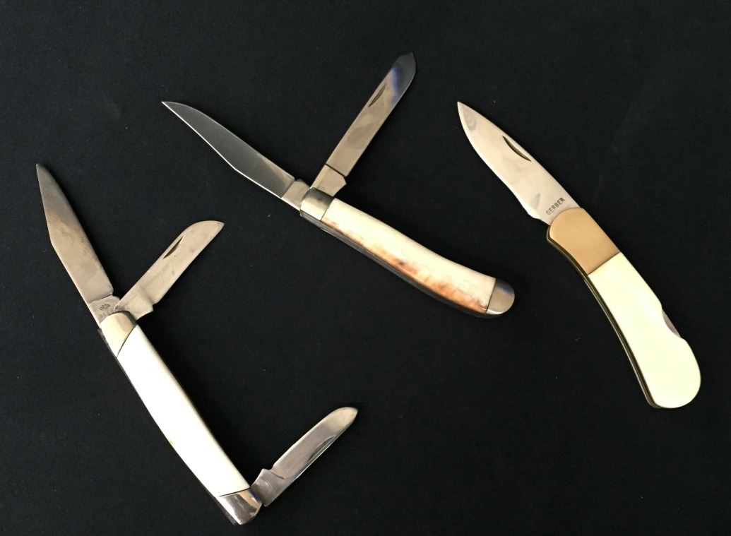 3 Pocket Knives with Ivory Handles