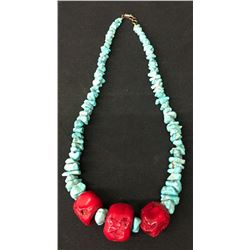 Chunky Coral and Turquoise Nugget Necklace