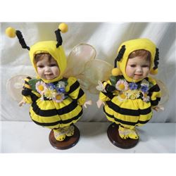 PAIR BUMBLE BEE DOLLS ON STANDS AS SHOWN