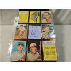 LOT 8 1962 TOPPS BASEBALL SPORTS CARDS AS SHOWN