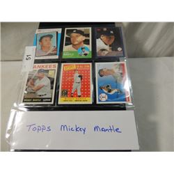LOT 6 TOPPS MICKEY MANTLE BASEBALL CARDS MIXED