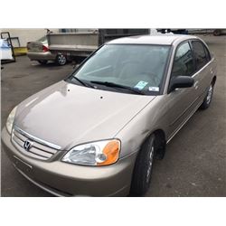 2002 HONDA CIVIC, 4 DOOR SEDAN, BROWN, VIN # 2HGES164X2H907838