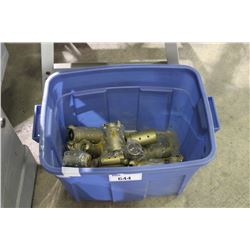 BIN OF ASSORTED UNIVERSAL BRASS COUPLINGS