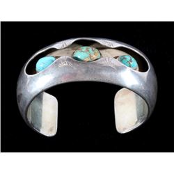 Navajo Turquoise Silver Shadow Box Tepee Cuff 1930