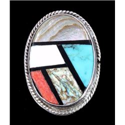 Zuni Sterling Silver Inlaid Stone Mosaic Ring