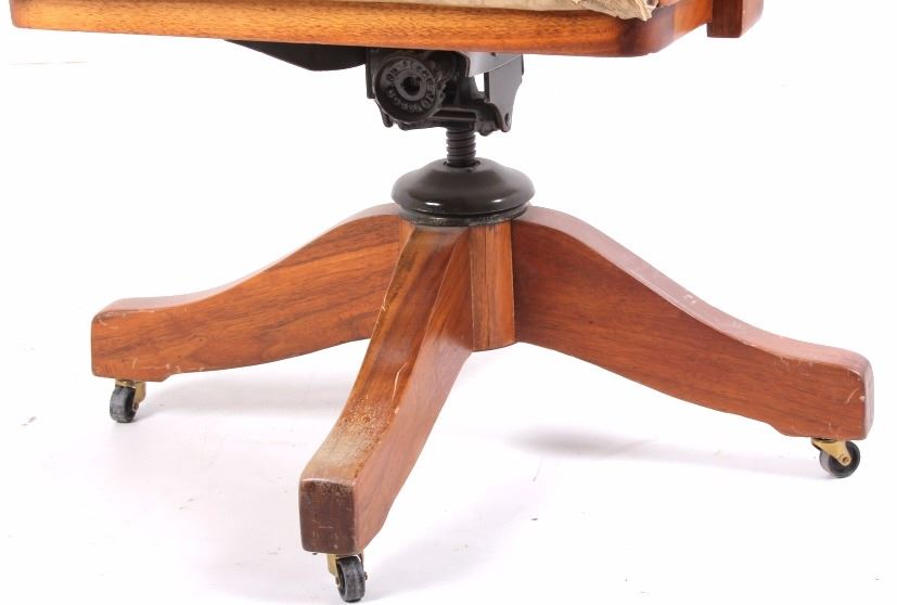 Mission Style Oak and Leather Rolling Desk Chair
