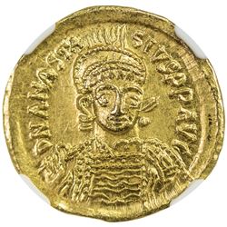 BYZANTINE EMPIRE: Anastasius I, 491-518, AV solidus (4.47g), Constantinople. NGC MS