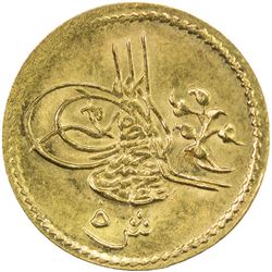 EGYPT: Abdul Hamid II, 1876-1909, AV 5 qirsh (0.41g), Misr, AH1293 year 7. BU
