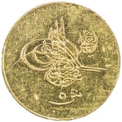 EGYPT: Abdul Hamid II, 1876-1809, AV 5 qirsh (0.41g), Misr, AH1293 year 15. UNC